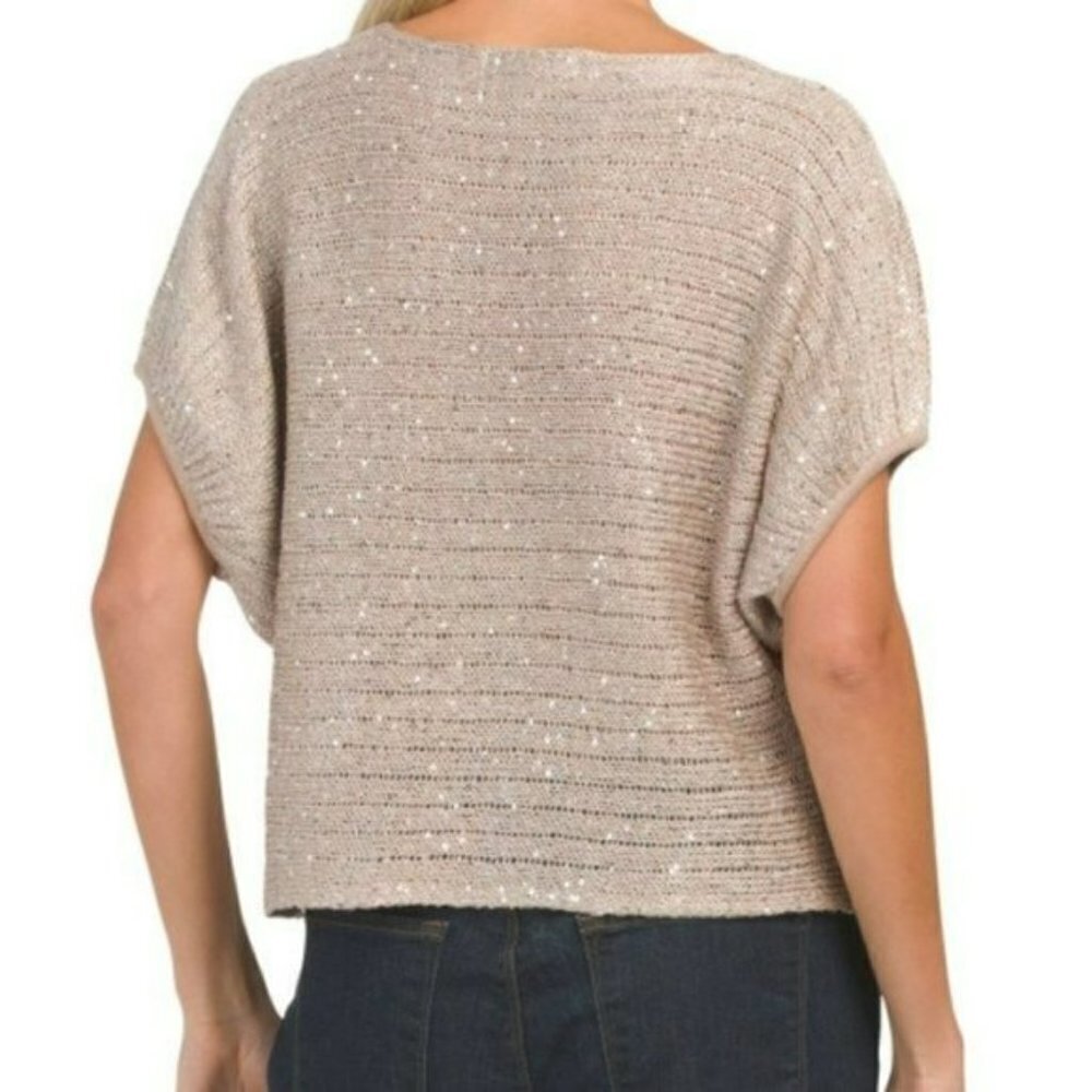 NWT Gorgeous WDNY Metallic Shimmer Sequin Dolman Sleeve Top Sweater - Picture 2 of 5